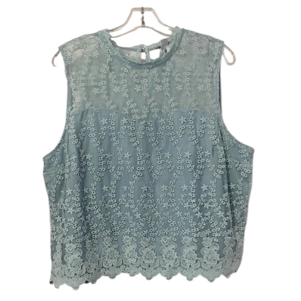 Mesh Embroidered Tiffany Blue Lace Womans Sleeveless Cropped Top Sz XXL
